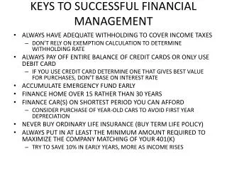 KEYS TO SUCCESSFUL FINANCIAL MANAGEMENT