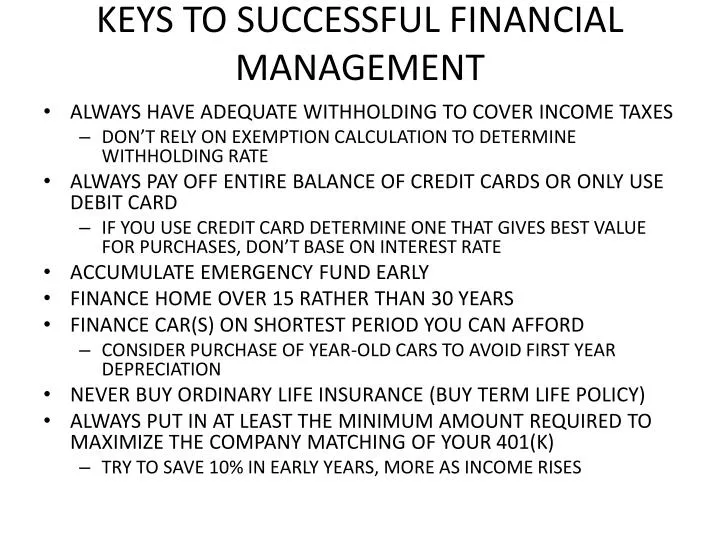 keys to successful financial management