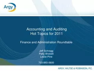 Accounting and Auditing Hot Topics for 2011