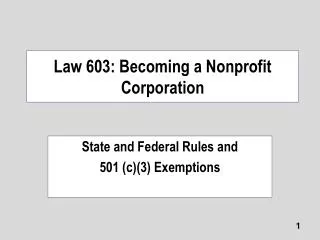 Law 603: Becoming a Nonprofit Corporation