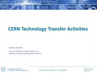 CERN Technology Transfer Activities