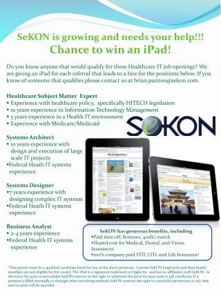 SeKON is growing and needs your help !!! Chance to win an iPad !