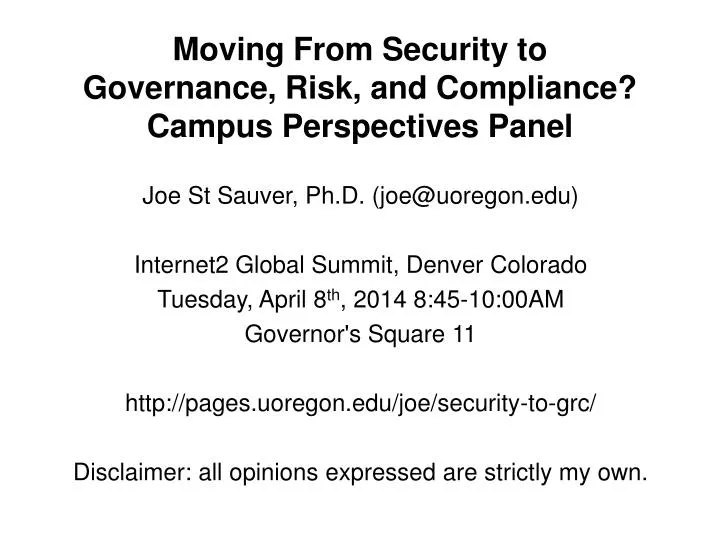 moving from security to governance risk and compliance campus perspectives panel