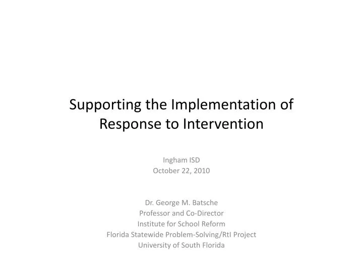 supporting the implementation of response to intervention