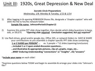 Unit III : 1920s, Great Depression &amp; New Deal