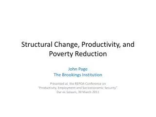 Structural Change, Productivity, and Poverty Reduction