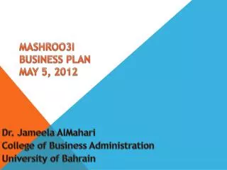 Mashroo3i Business Plan May 5, 2012