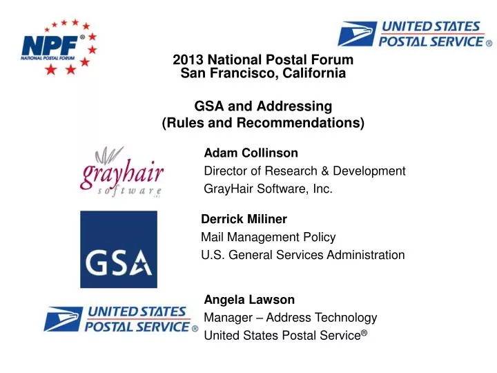 2013 national postal forum san francisco california gsa and addressing rules and recommendations
