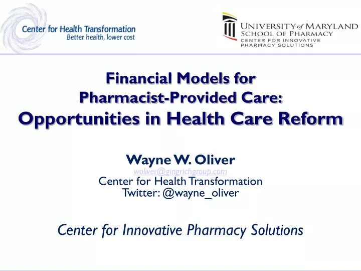 financial models for pharmacist provided care opportunities in health care reform