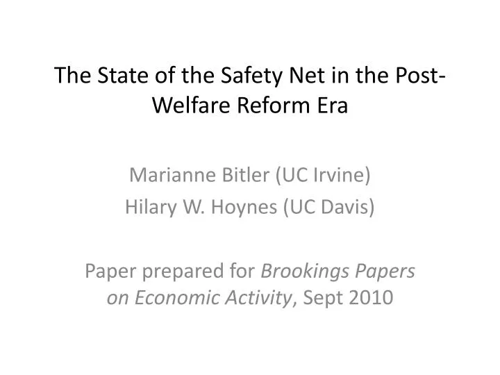 the state of the safety net in the post welfare reform era