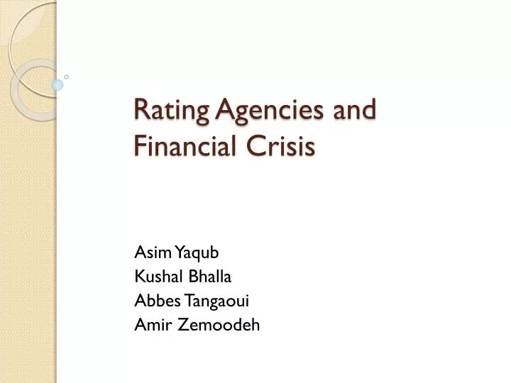 rating agencies and financial crisis