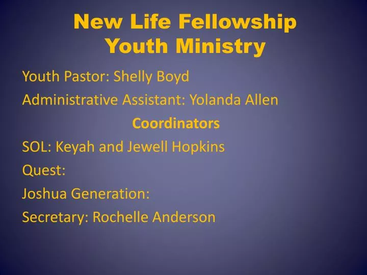 new life fellowship youth ministry