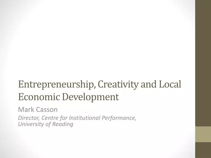 entrepreneurship creativity and local economic development