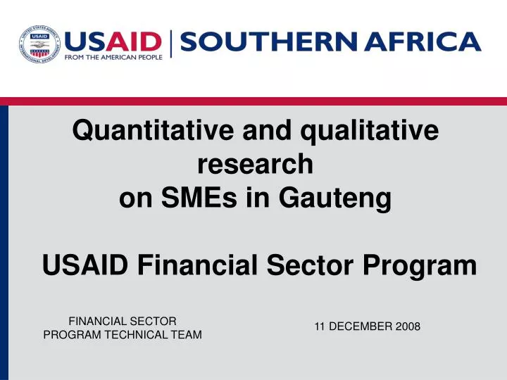 quantitative and qualitative research on smes in gauteng usaid financial sector program