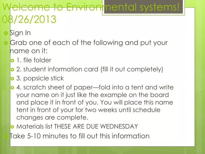 welcome to environmental systems 08 26 2013