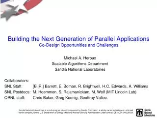 Building the Next Generation of Parallel Applications Co-Design Opportunities and Challenges