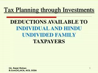 Tax Planning through Investments