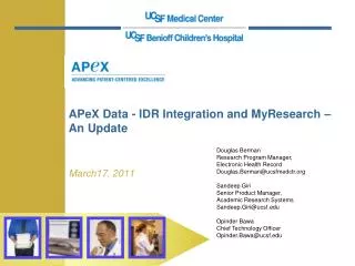 APeX Data - IDR Integration and MyResearch – An Update