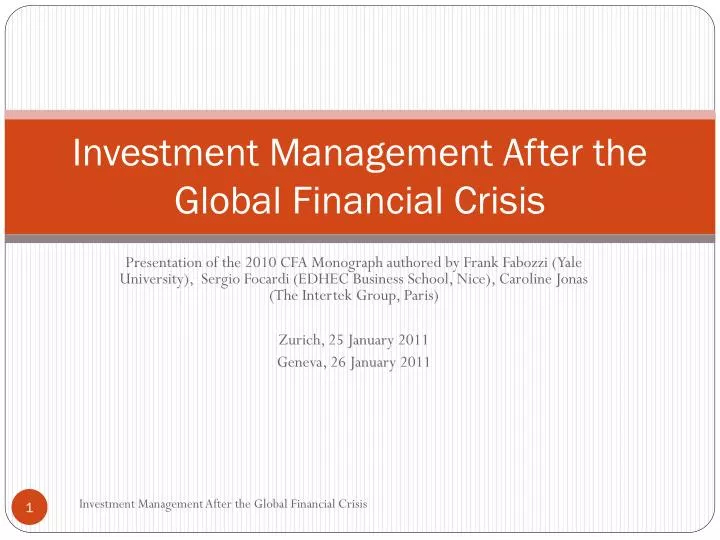 investment management after the global financial crisis