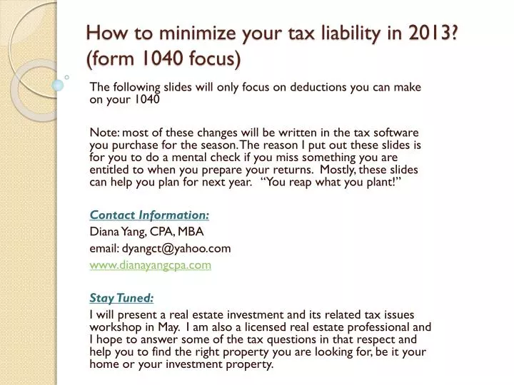 how to minimize your tax liability in 2013 form 1040 focus