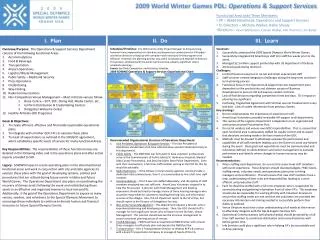 2009 World Winter Games PDL: Operations &amp; Support Services
