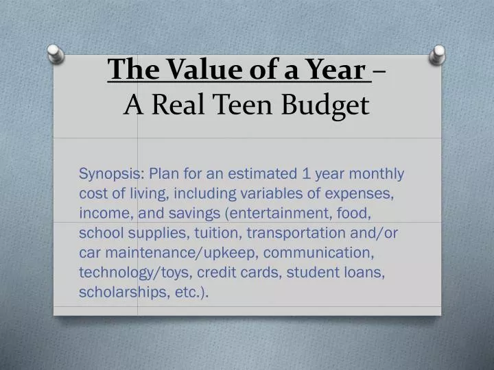 the value of a year a real teen budget