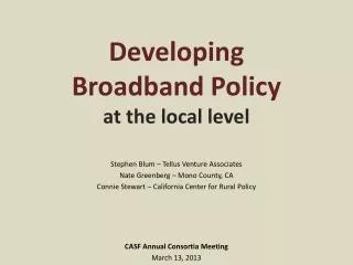 Developing Broadband Policy at the local level