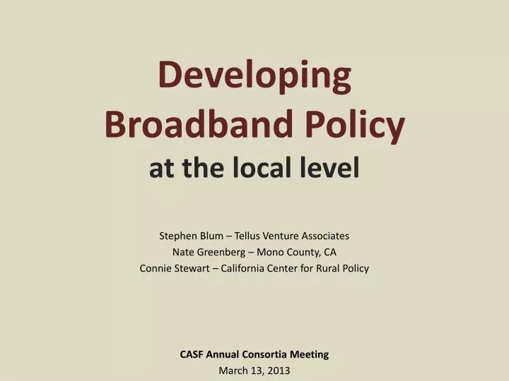 developing broadband policy at the local level