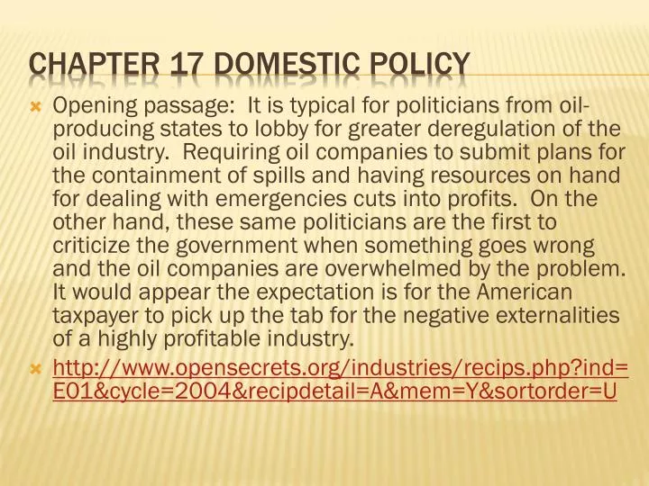 chapter 17 domestic policy
