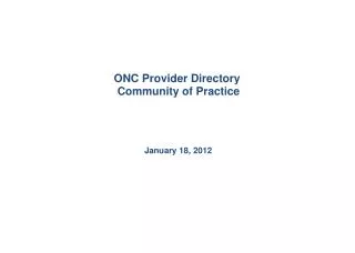 ONC Provider Directory Community of Practice