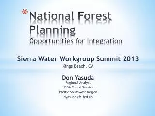 National Forest Planning Opportunities for Integration