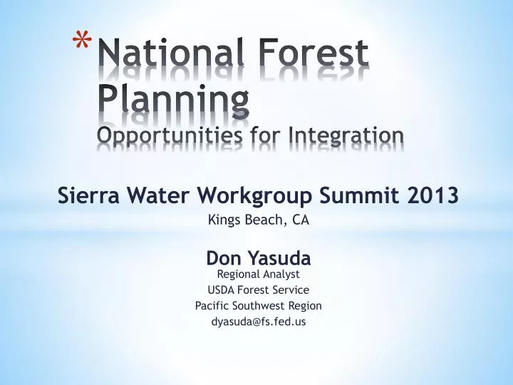 national forest planning opportunities for integration