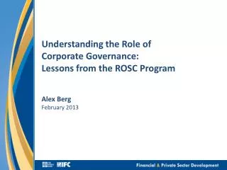 Understanding the Role of Corporate Governance: Lessons from the ROSC Program