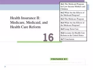 Health Insurance II: Medicare, Medicaid, and Health Care Reform