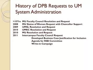 History of DPB Requests to UM System Administration