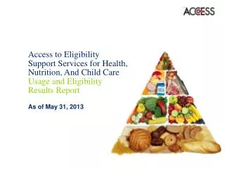 Access to Eligibility Support Services for Health, Nutrition, And Child Care Usage and Eligibility Results Report