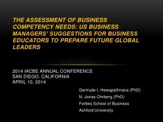 Gertrude I. Hewapathirana (PhD) 				N. Jonas Ohrberg (PhD) 				Forbes School of Business 				Ashford University