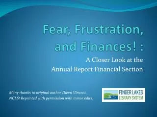 Fear, Frustration, and Finances! :