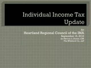 Individual Income Tax Update