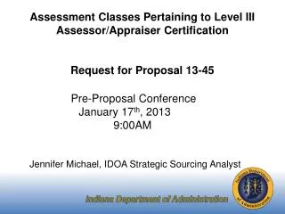 Assessment Classes Pertaining to Level III Assessor/Appraiser Certification Request for Proposal 13-45