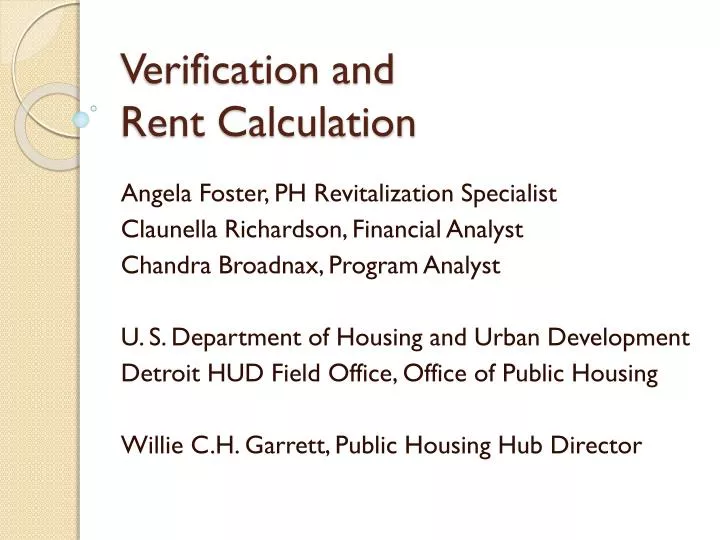 verification and rent calculation