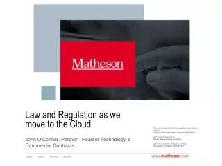 Law and Regulation as we move to the Cloud