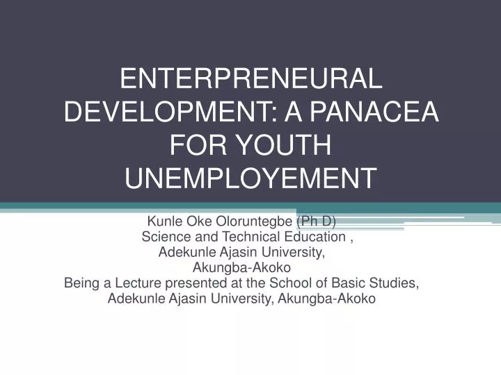 enterpreneural development a panacea for youth unemployement