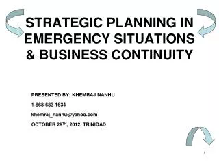 STRATEGIC PLANNING IN EMERGENCY SITUATIONS &amp; BUSINESS CONTINUITY