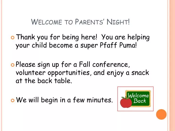 welcome to parents night