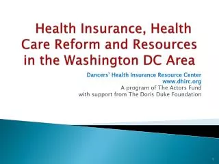 Health Insurance, Health Care Reform and Resources in the Washington DC Area