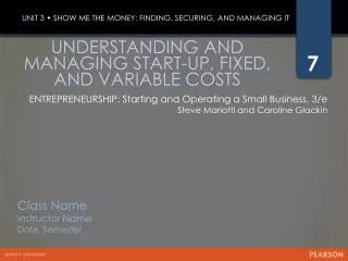UNDERSTANDING AND MANAGING START-UP, FIXED, AND VARIABLE COSTS