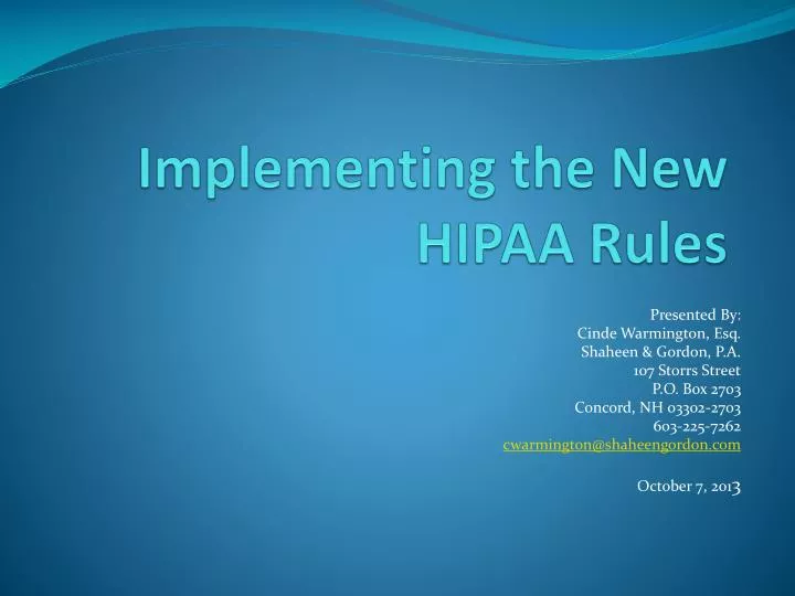 implementing the new hipaa rules