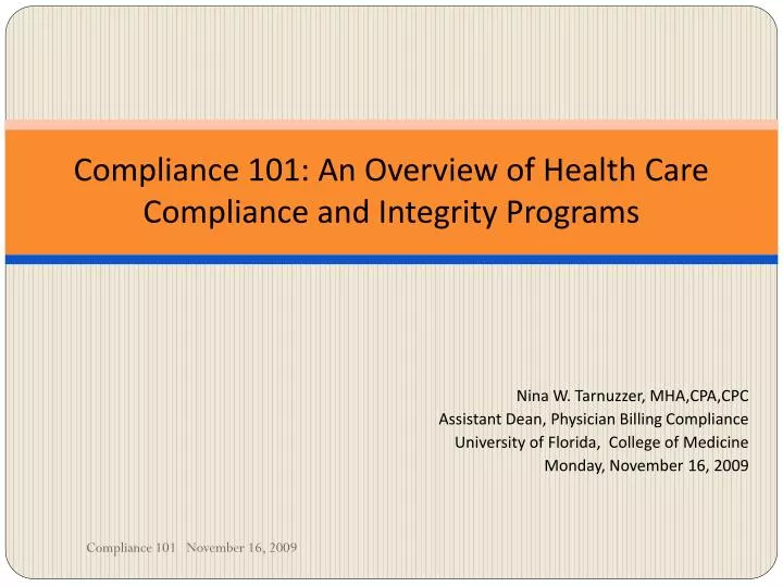 compliance 101 an overview of health care compliance and integrity programs