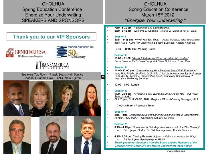 cholhua spring education conference energize your underwriting speakers and sponsors